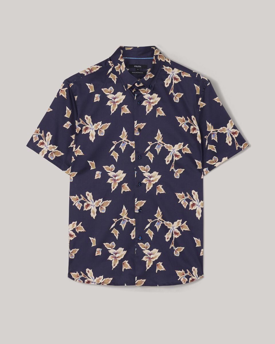 Abstract Print Short Sleeve Shirt, Navy, hi-res
